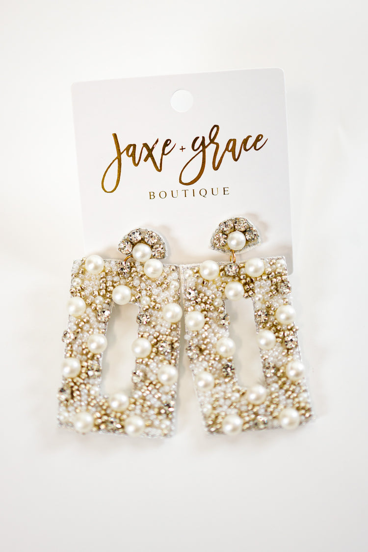 Pearl & Beaded Rectangle Earrings, VARIOUS