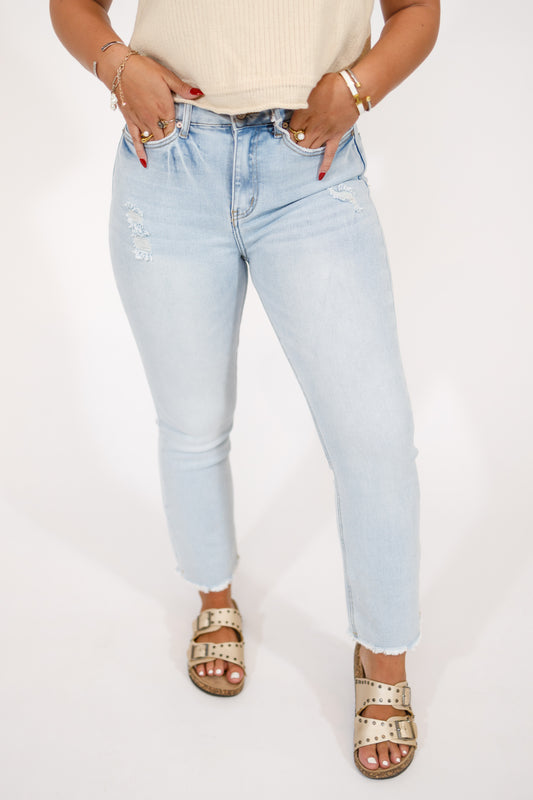Z Light Wash Raw Hem Cropped Jeans
