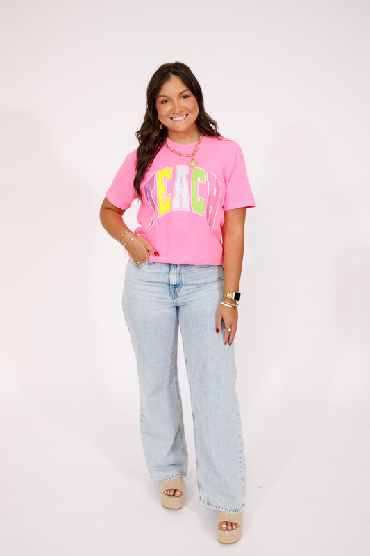 Pink "Teach" Graphic Tee, S-3XL