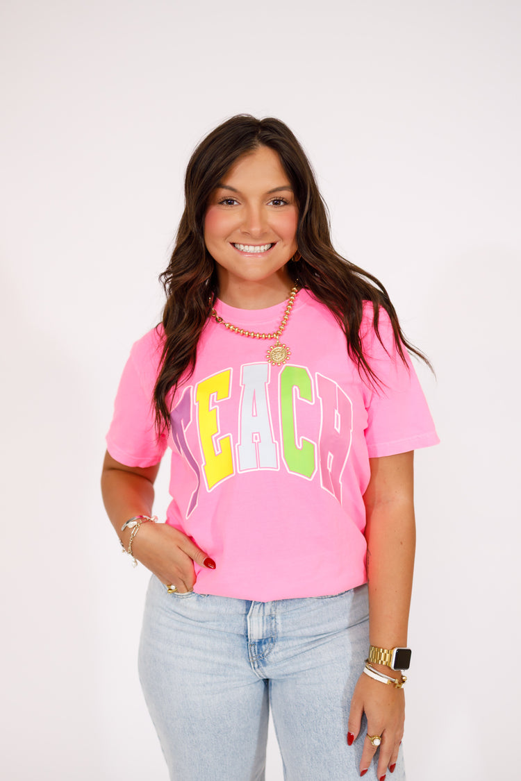 Pink "Teach" Graphic Tee, S-3XL