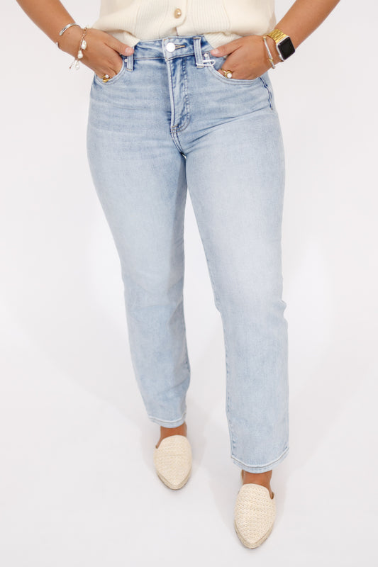 Risen Tummy Control Crop Straight Jeans