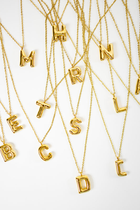 Gold Bubble Initial Necklace, VARIOUS