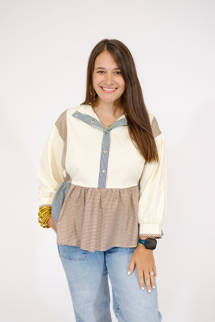 Cream Striped Peplum Sweater