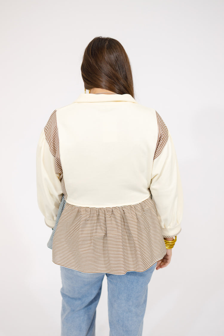 Cream Striped Peplum Sweater