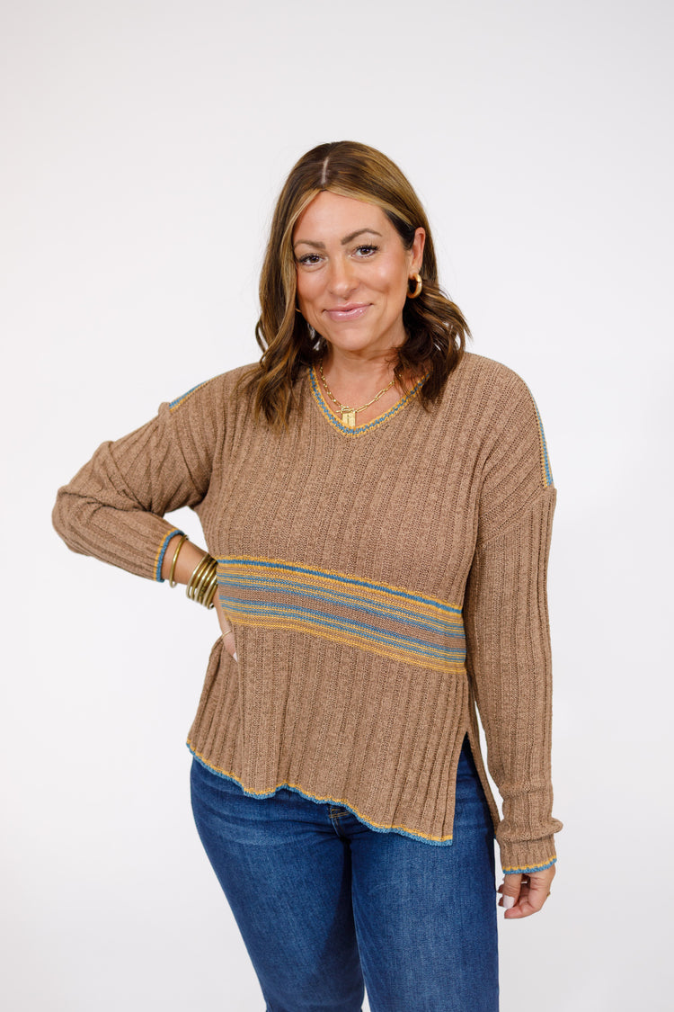 Mocha Color Block Ribbed Sweater