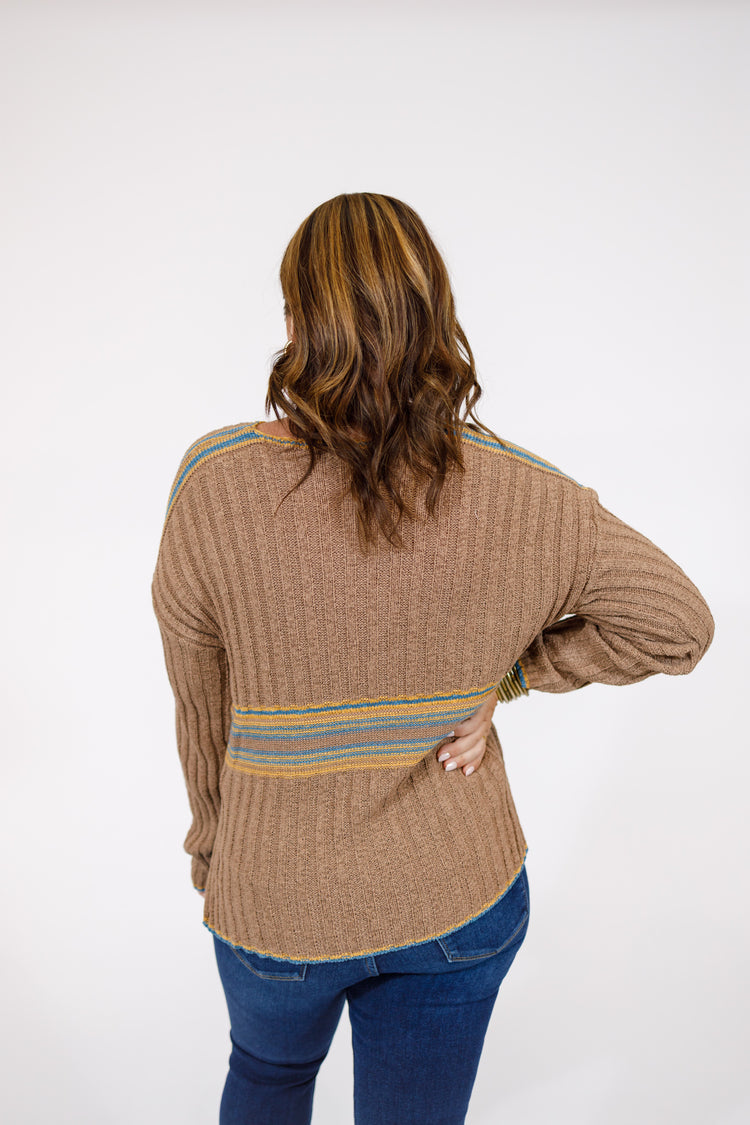 Mocha Color Block Ribbed Sweater