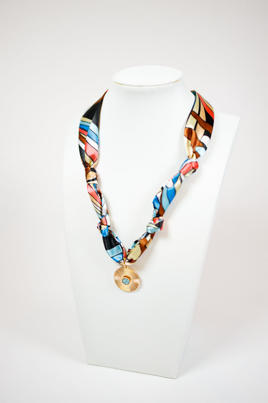 Blue Black Multi Pattern Circle Scarf Necklace