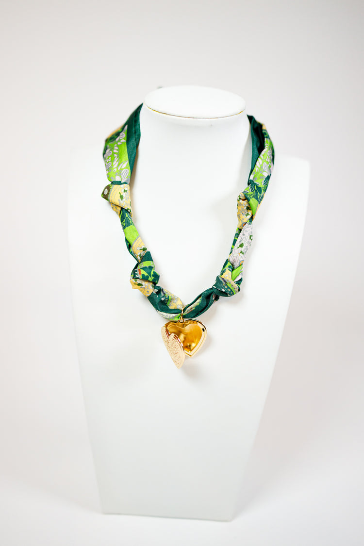 Green Multi Pattern Heart Scarf Necklace
