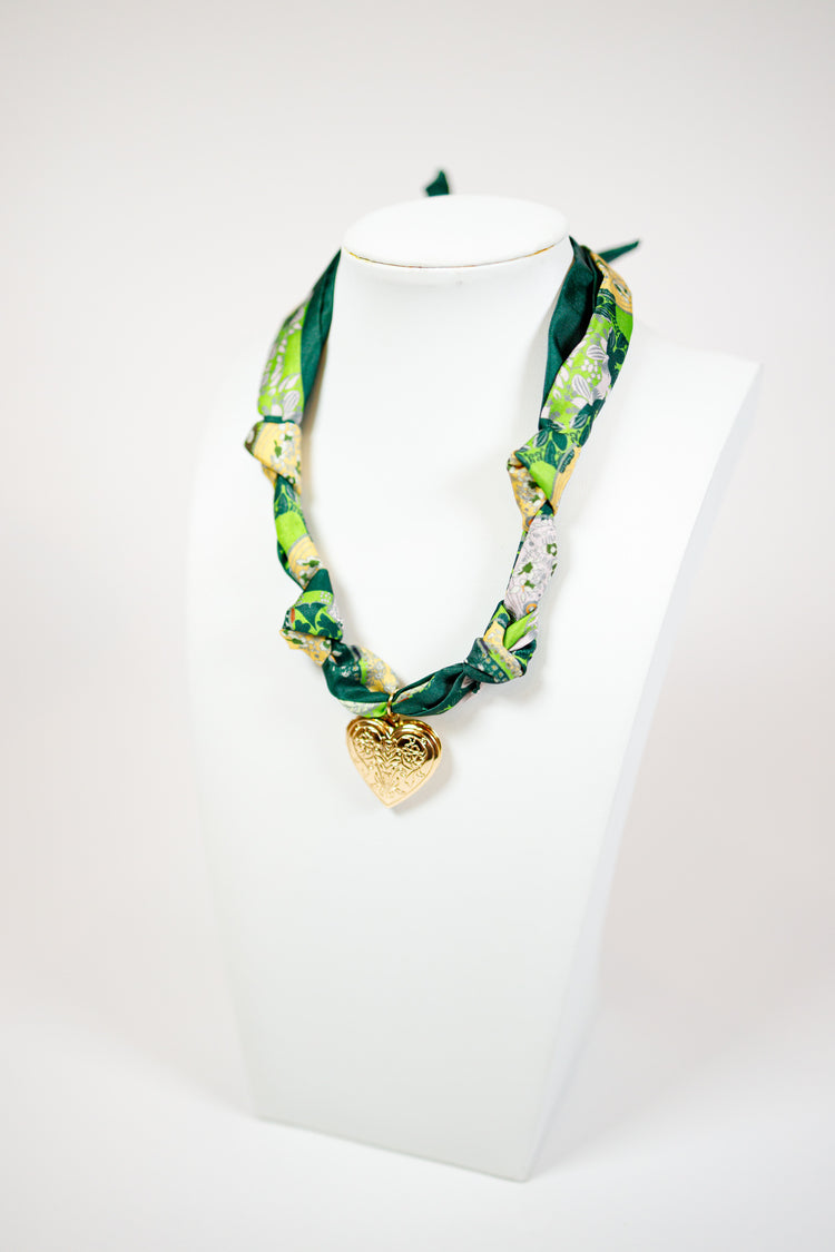 Green Multi Pattern Heart Scarf Necklace