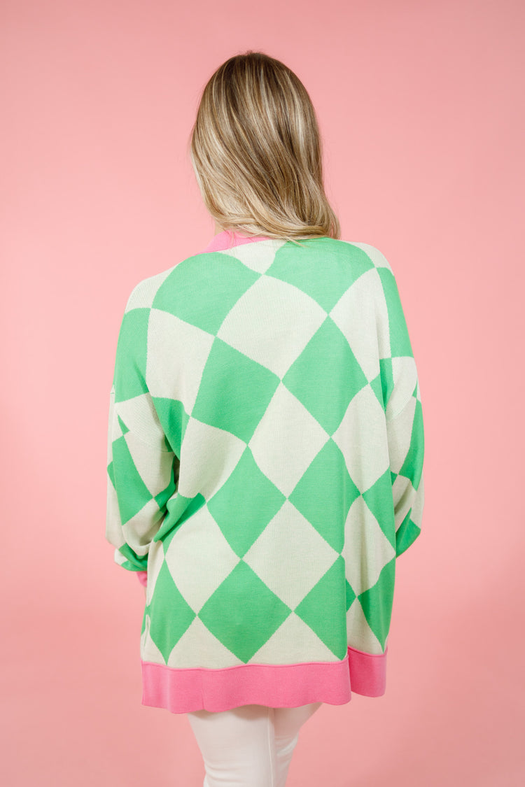 Green Patterned Button Down Pocket Cardigan