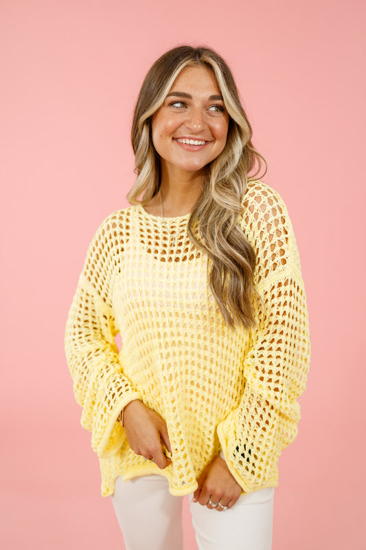 Yellow Open Knit Crochet Top