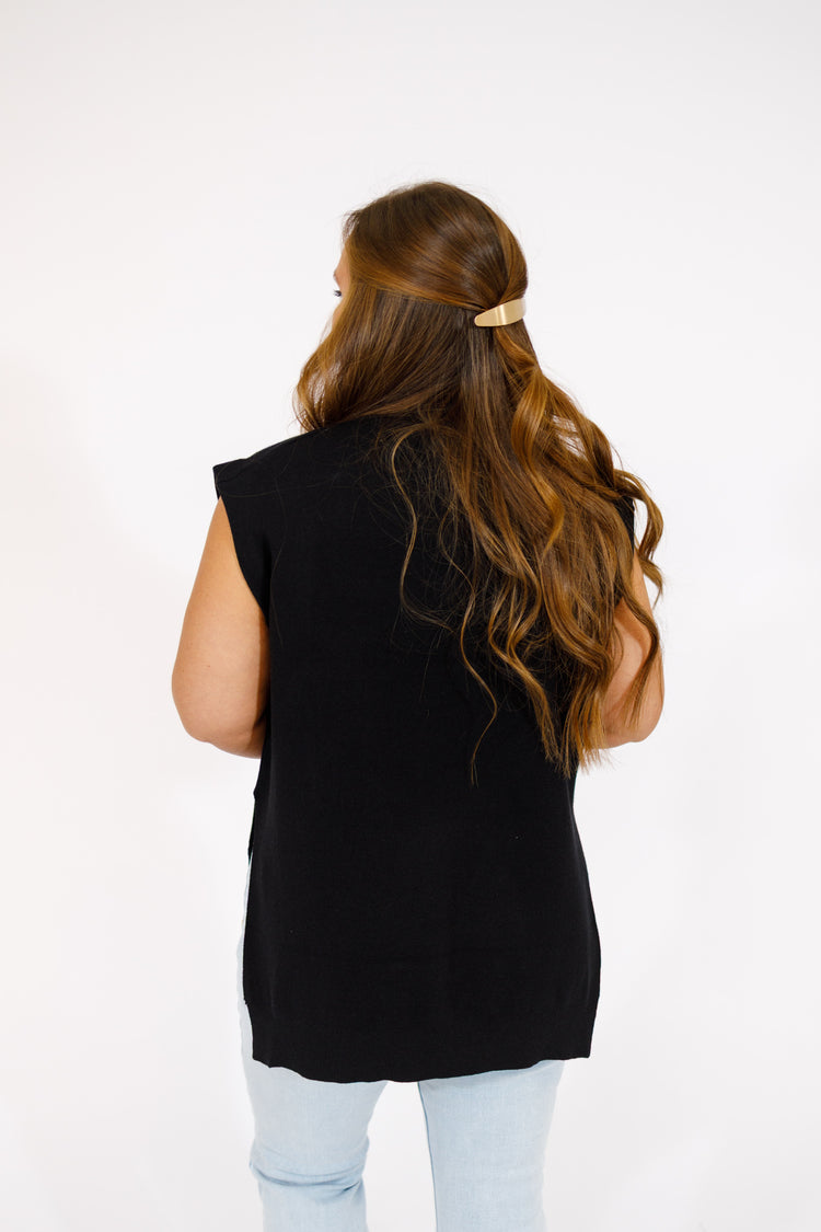 Black Mock Neck High Low Top