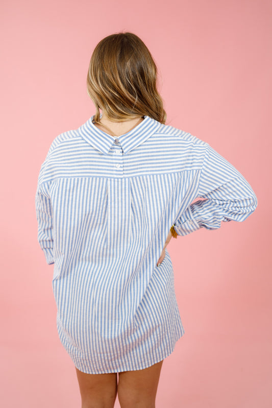 Blue Striped Button Down Collared Top