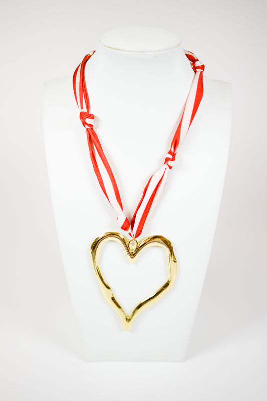 Red Stripe Large Heart Charm Necklace