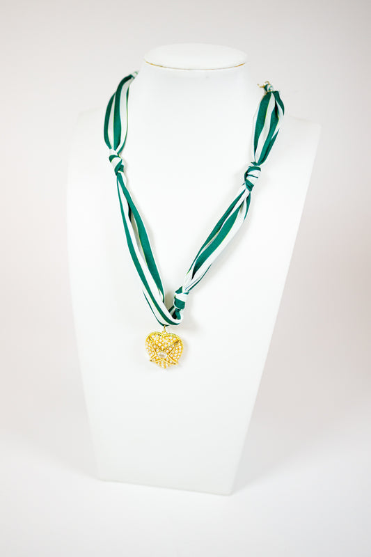 Green Stripe Pearl Star Scarf Necklace