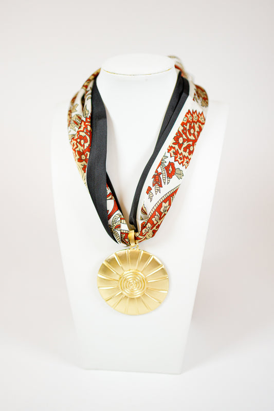 Burnt Orange Round Detail Scarf Necklace