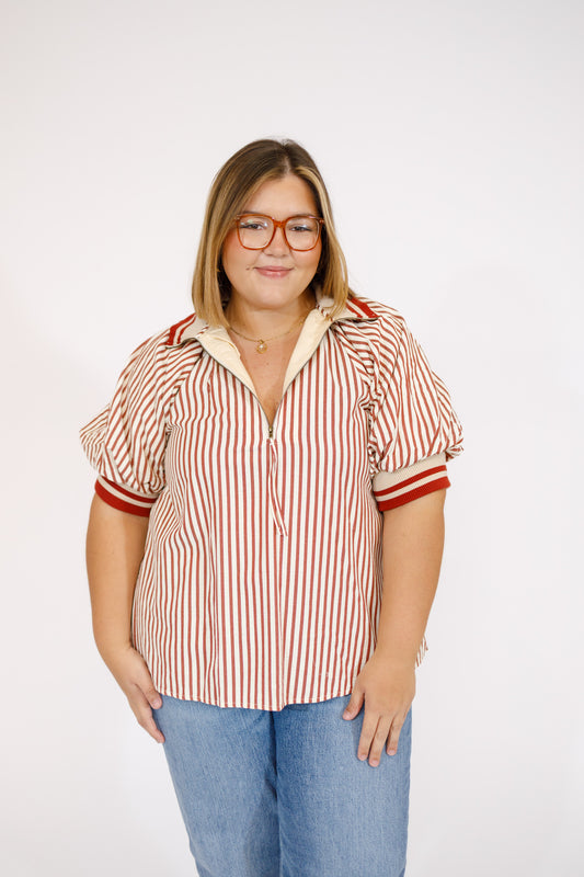 Dark Rust Stripe Ribbed Band Top, S-2XL