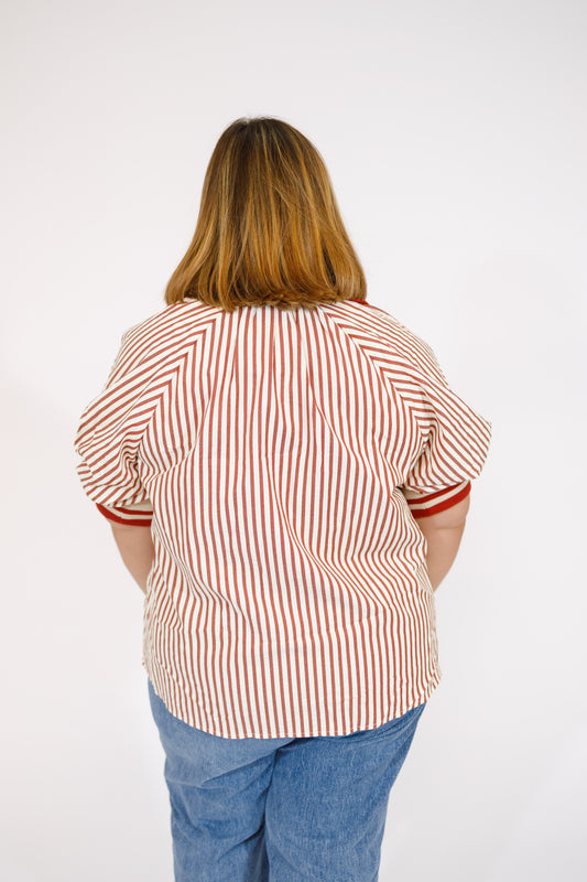 Dark Rust Stripe Ribbed Band Top, S-2XL