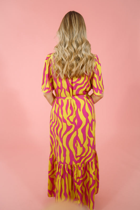 Fuchsia Geo Pattern Maxi Dress