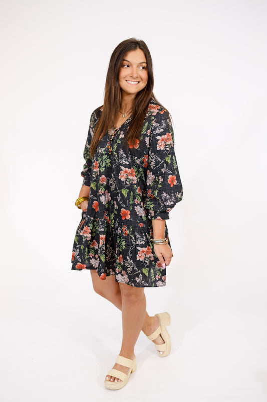 Black Checker and Floral Dress