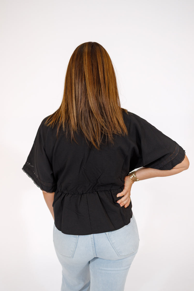 Black Lace Trim Peplum Top