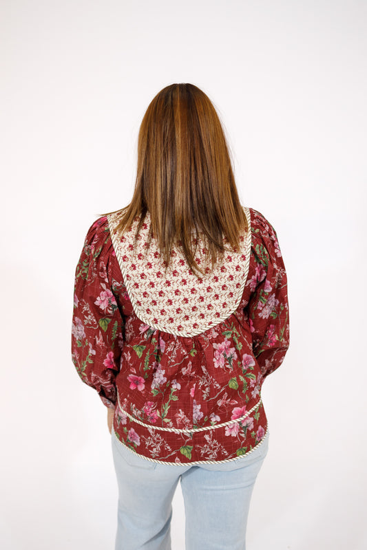 Burgundy Multi Floral Tassel Top
