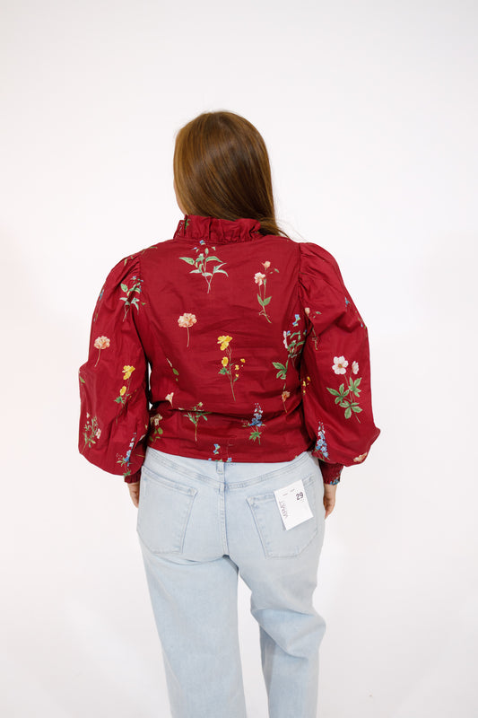 Burgundy Floral Ruffle Top