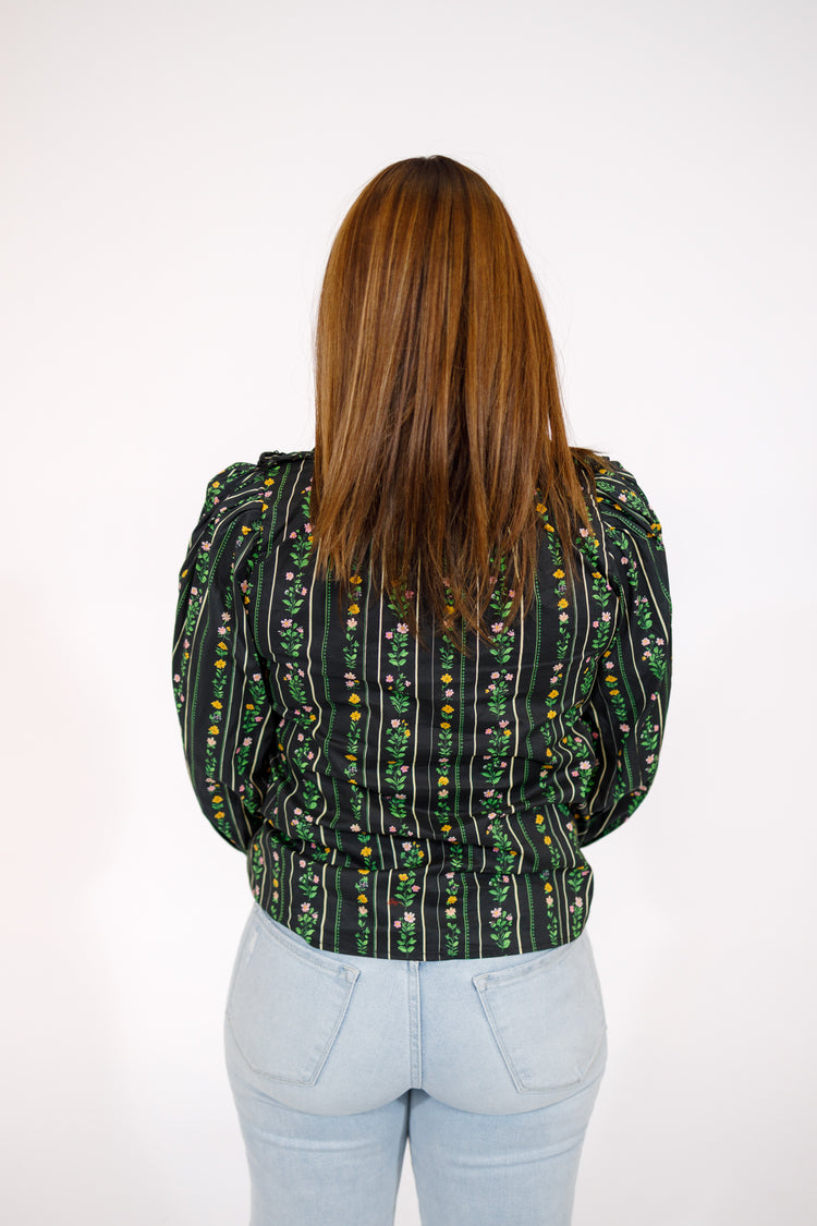 Black Floral Front Tie Top