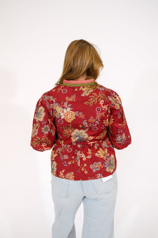 Burgundy Floral Peplum Top