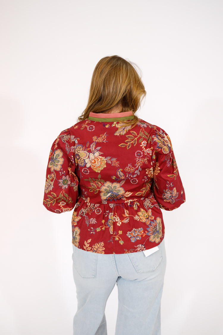 Burgundy Floral Peplum Top