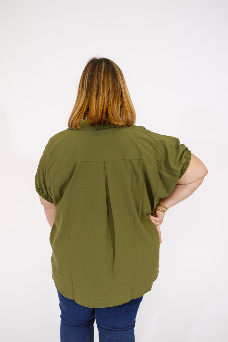 Olive Deep Neck Collar Top, S-2XL