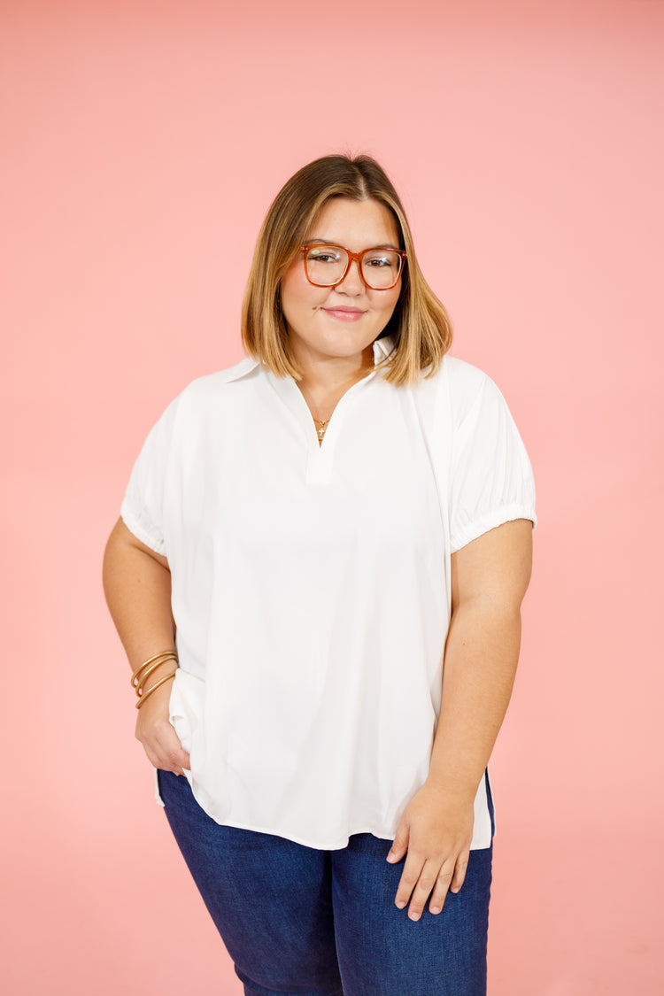 Off White Deep Neck Collar Top, S-2XL