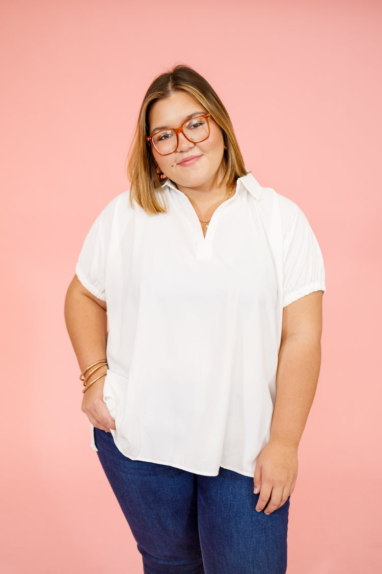 Off White Deep Neck Collar Top, S-2XL