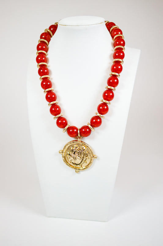GA Bulldog Face & Bead Necklace Set