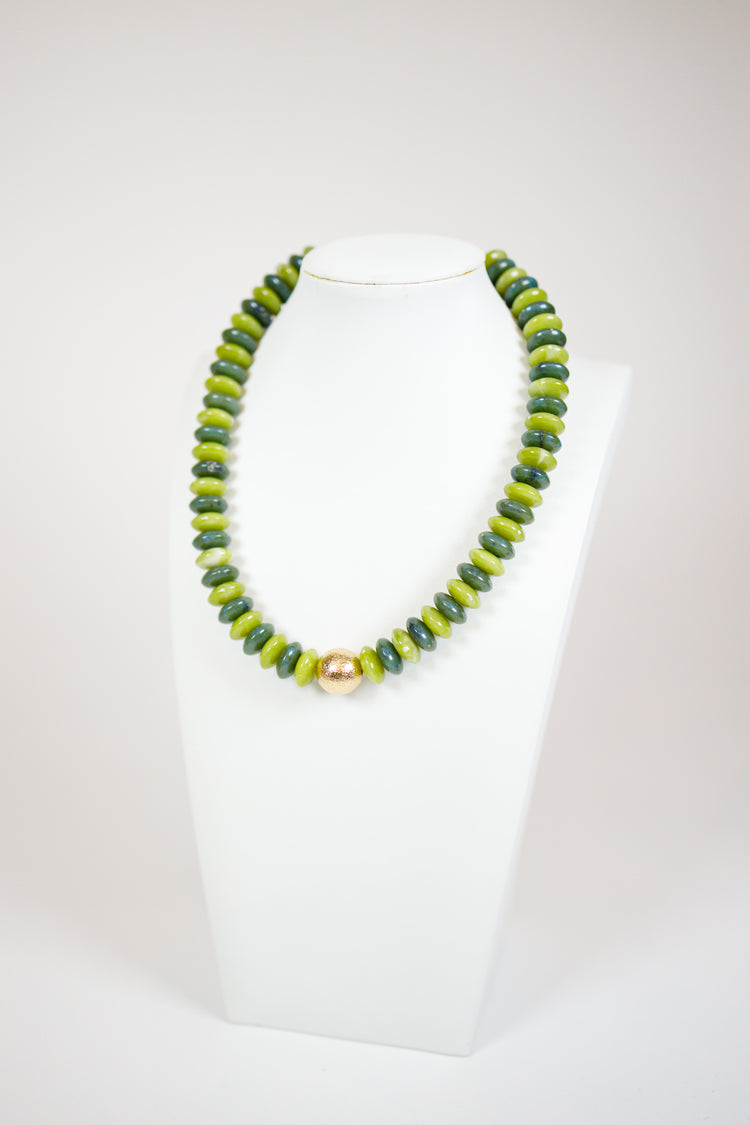 Rondelle Bead and Metal Ball Necklace