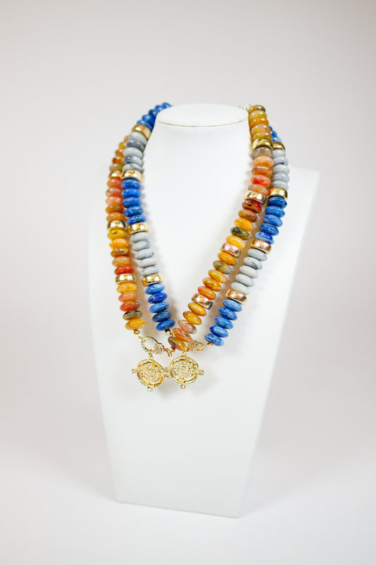 Coin Stone Beaded Necklace, VARIOUS