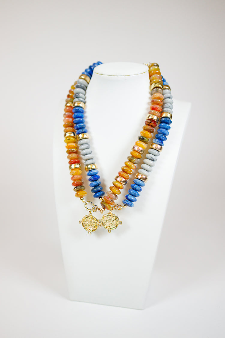 Coin Stone Beaded Necklace, VARIOUS