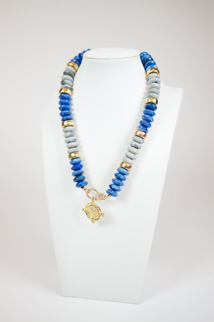 Coin Stone Beaded Necklace, VARIOUS