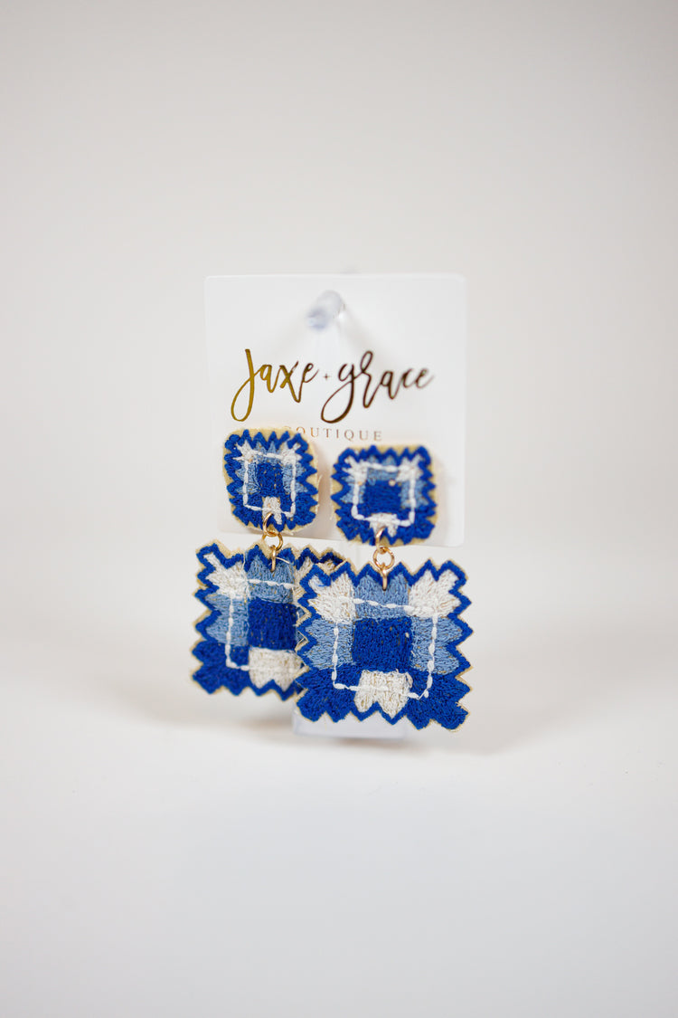 Embroidered Square Drop Earrings, VARIOUS