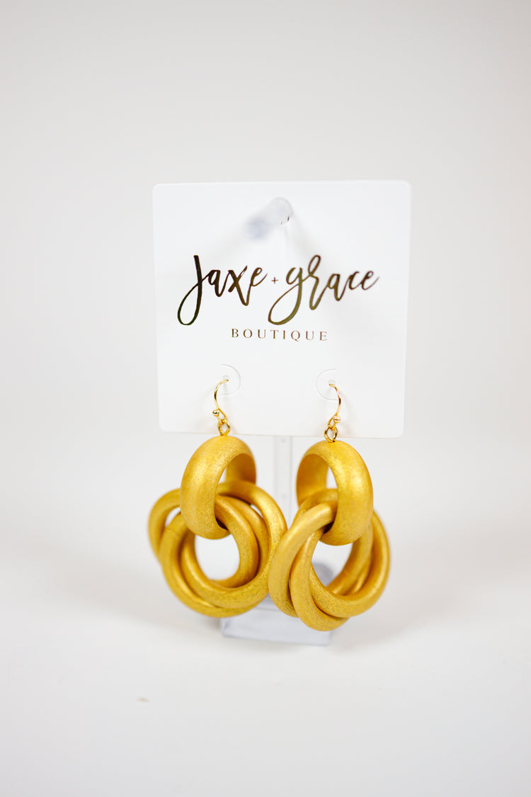 Gold Wood Door Knocker Earrings
