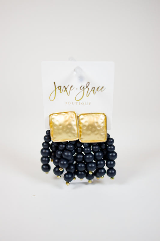 Navy Wood Fringe Earrings