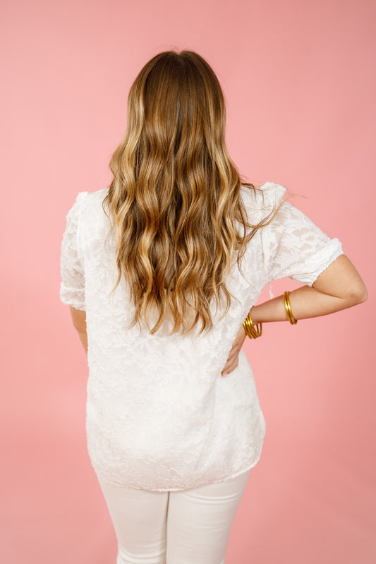 Textured Short Sleeve Blouse, OFF WHITE