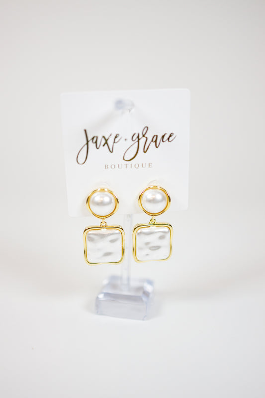Linked Dome & Square Peal Earrings
