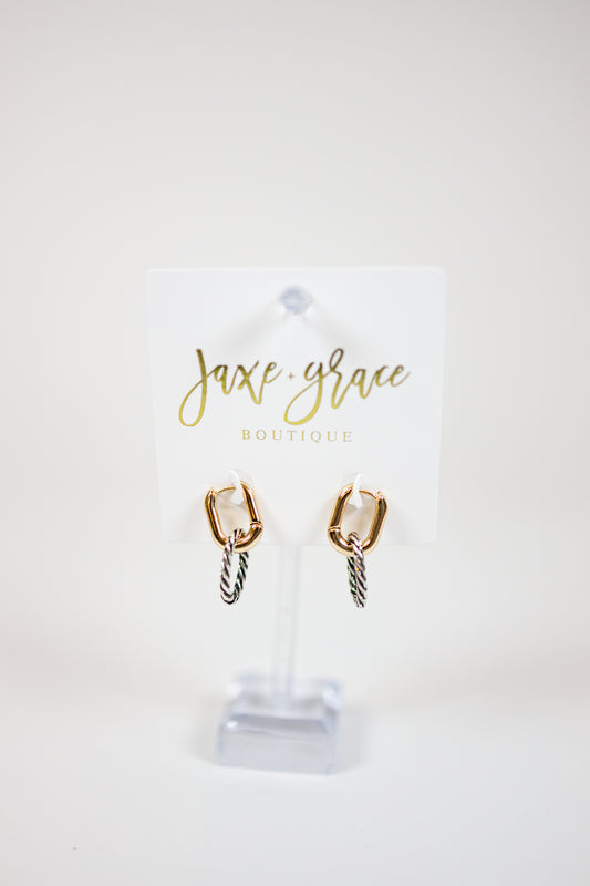 Two-tone Rope Textured Link Earrings