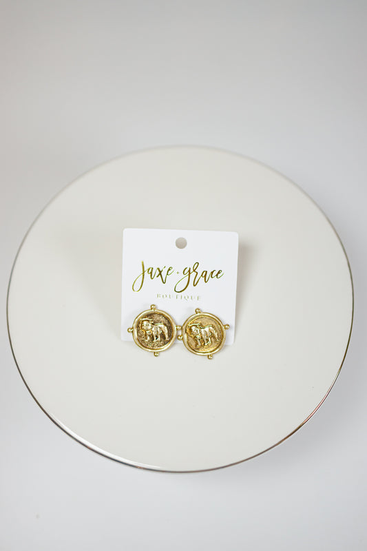 Standing Bulldog Coin Earrings