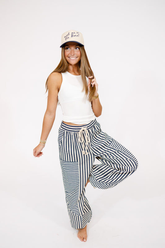 Navy Mixed Stripe Parachute Pants