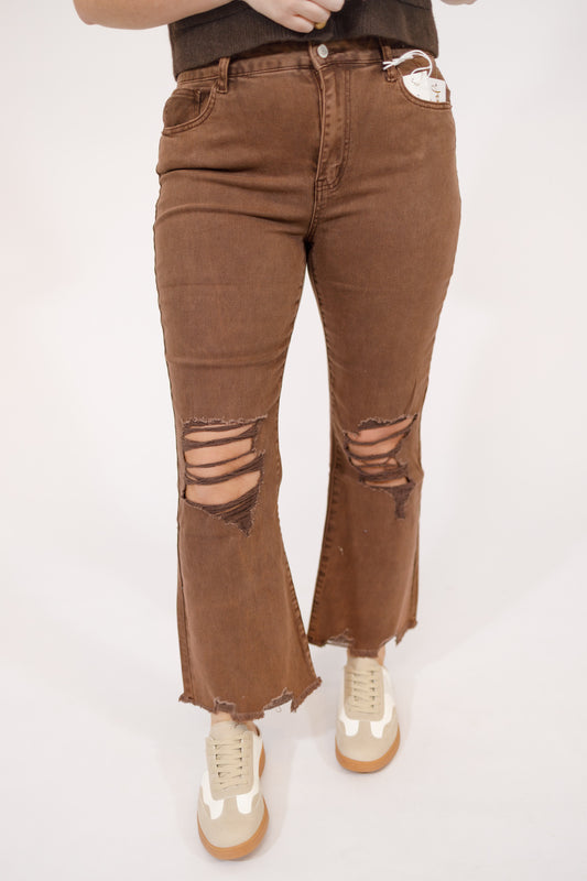 Z Acid Wash Distressed Jeans, BROWN
