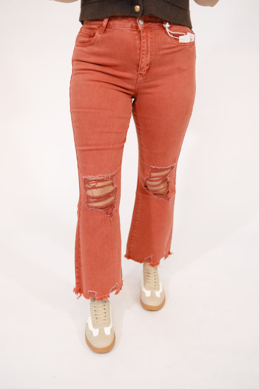 Z Acid Wash Distressed Jeans, CABERNET