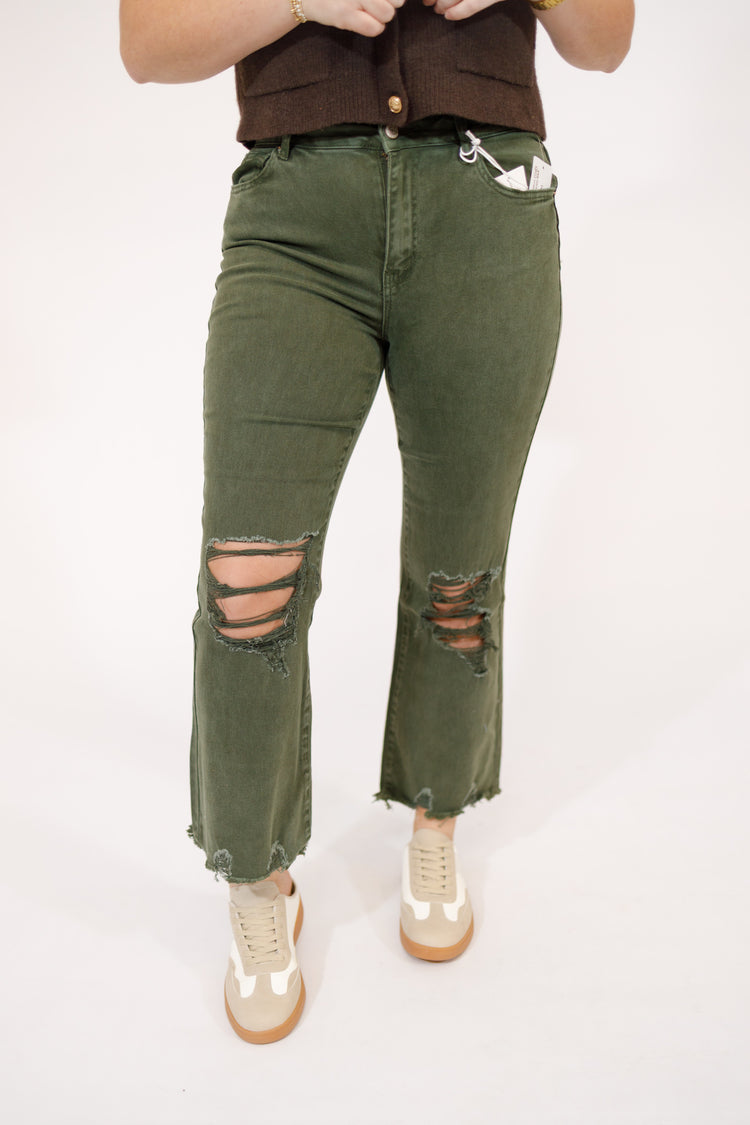 Z Acid Wash Distressed Jeans, DARK OLIVE