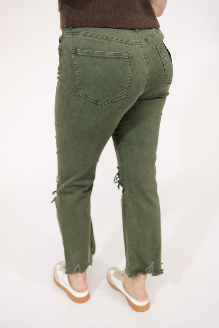 Z Acid Wash Distressed Jeans, DARK OLIVE